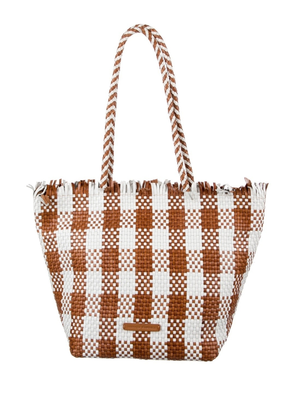 Loeffler Randall Leather Woven Check Tote in White and Brown